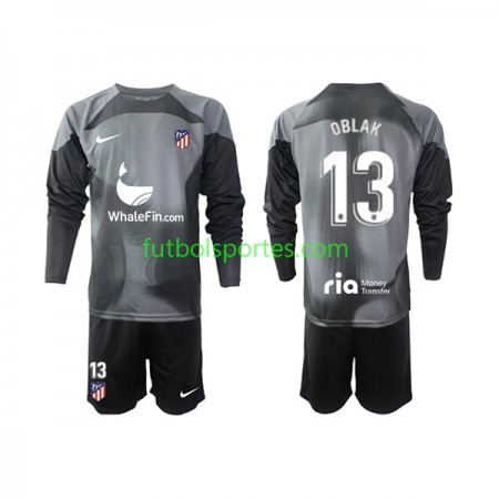Camiseta Atlético Madrid Jan Oblak 13 Portero Niño Segunda Equipación 2022/2023 Manga Larga